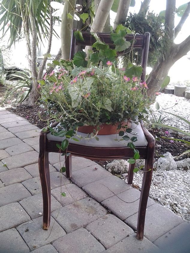 chair planter, gardening, repurposing upcycling