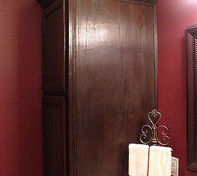 i have to share my bathroom remodel with you guys my husband and i are big diyers, bathroom ideas, home decor, A close up of one of the towers I did all of the staining and the hubby did all of the trim and crown molding