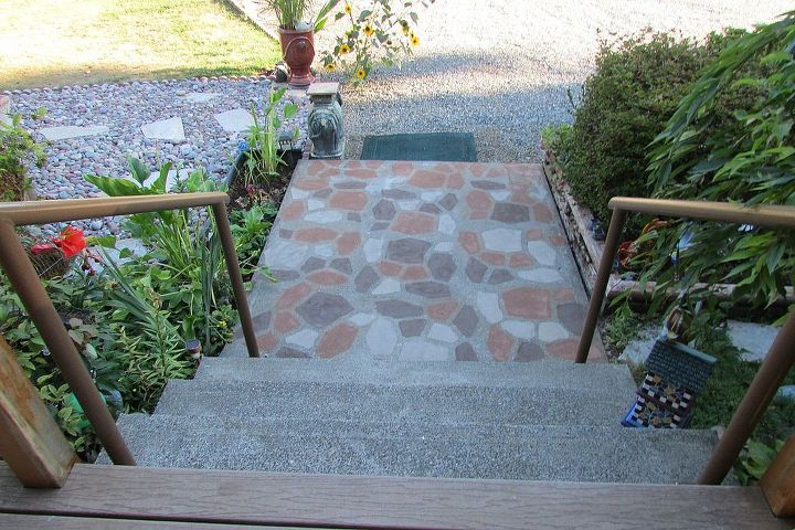 sidewalk make over, concrete masonry, curb appeal, diy, painting, I used three colors to blend with the deck