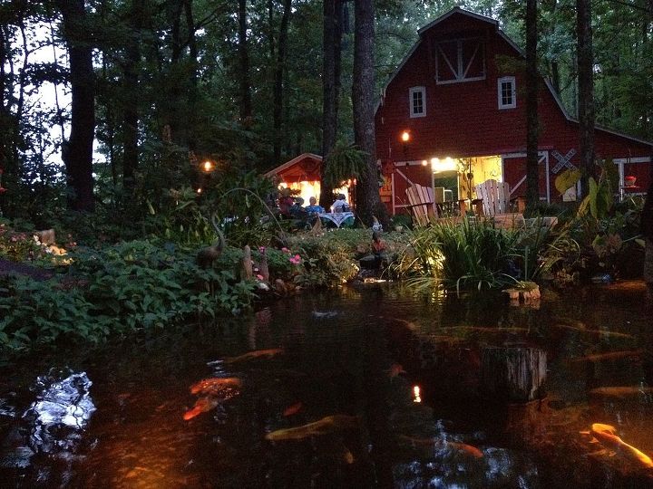 moonlight pond tour showcases custom water gardens amp landscape lighting in, outdoor living, ponds water features, Outdoor Rooms Fire Pits Outdoor Kitchens Custom Water Gardens and more on the Moonlight Pond Tour This AWESOME party barn is on the tour Y all Come
