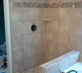 good example of a failing shower due to incorrect installation and having to do it, home improvement, Nice tile with a good accent strip was chosen by the customer