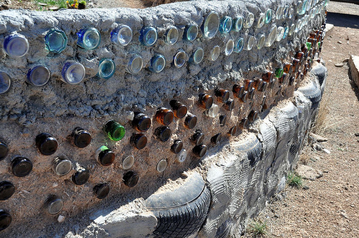 earthship visit, home decor, repurposing upcycling, wall showing construction methods