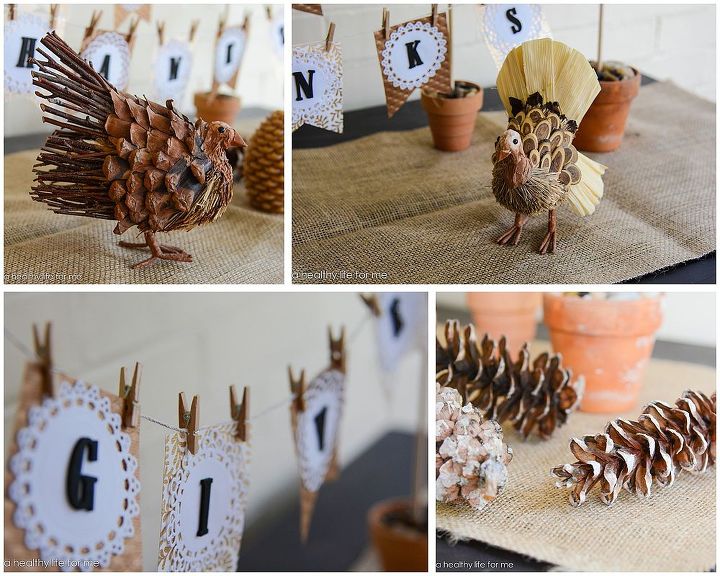 thanksgiving diy banner, crafts, seasonal holiday decor, thanksgiving decorations, A piece of cut burlap acts as a runner under the tabletop banner adding to the organic feel of the display