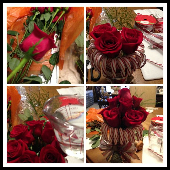 easy candy cane vase, christmas decorations, seasonal holiday decor, Step 4 adding fresh red roses