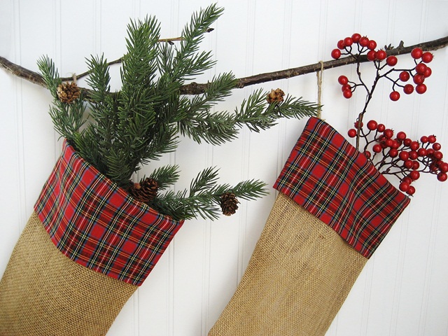 my christmas stockings burlap and plaid, christmas decorations, crafts, seasonal holiday decor