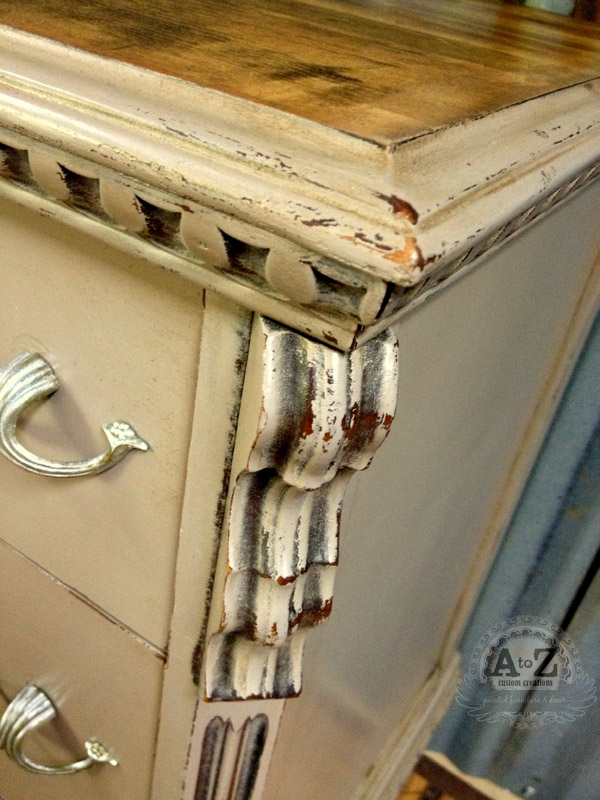 accenting with metallic stencil creme, painted furniture, I love distressing