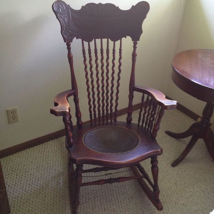 antiques from my family how can i find their value, repurposing upcycling, Antique rocker Tooled leather seat repaired by antique specialist