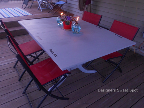 alfresco dining table, outdoor furniture, outdoor living, painted furniture, I used a chalk transfer technique to do the words along the edge of the table