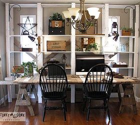 decorating from nothing to something a junker s full home tour, home decor, outdoor living, repurposing upcycling, Needing another desk this one was made out of 2 sawhorses a ladder for the framework and pallet boards across the top