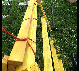 fun funky free garden trellis tomato cage, gardening, homesteading, repurposing upcycling, The pallets are lashed together at the top with plastic bailing twine that we saved from wheat straw bales It has held up amazingly well These are so simple to make Cheap and cheerful