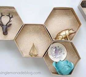diy hexagon wall shelves the easy way, diy, how to, shelving ideas, These gold honeycomb wall shelves are easy to make if you know the secret