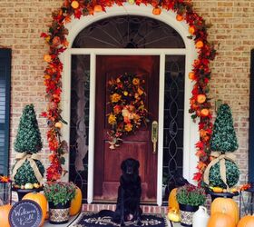 southern fall porch, porches, seasonal holiday decor, Lizzie is here to welcome you