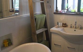 Bathroom Re-purposed Ladder/ Towel Rail and Shelf
