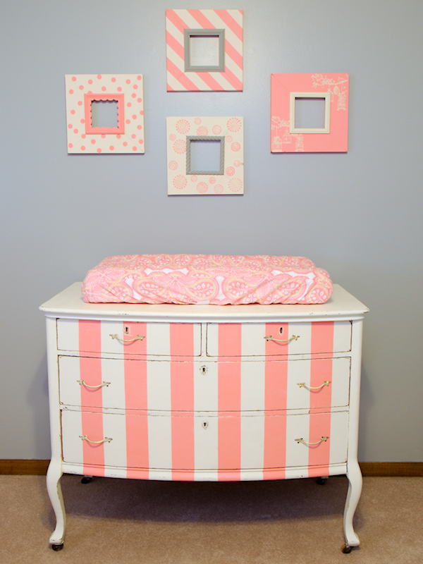 diy nursery frames, bedroom ideas, home decor, Pink Striped Changing Table