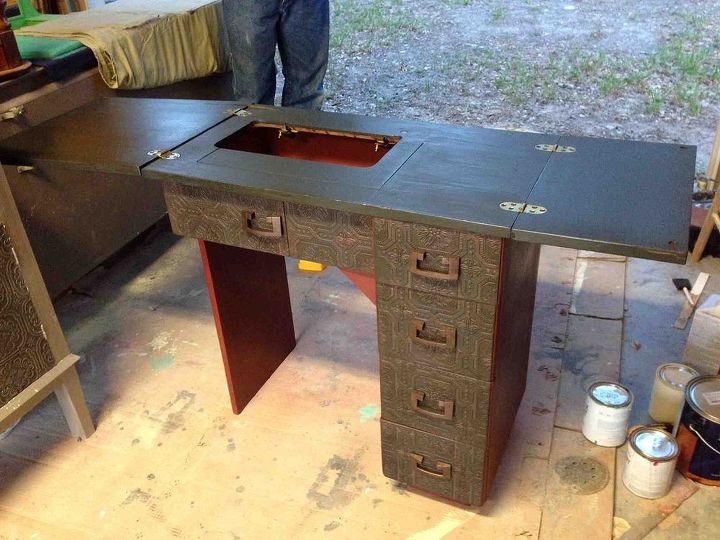 sisters sewing machine cabinet, painted furniture, repurposing upcycling, Opened