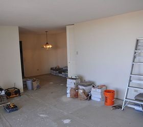 the start of a condo remodel, home improvement, kitchen design, from living room looking toward the dining room