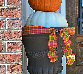 fall front porch decorations, doors, outdoor living, porches, seasonal holiday decor, Stacking pumpkins is a great way to add interest to your front porch
