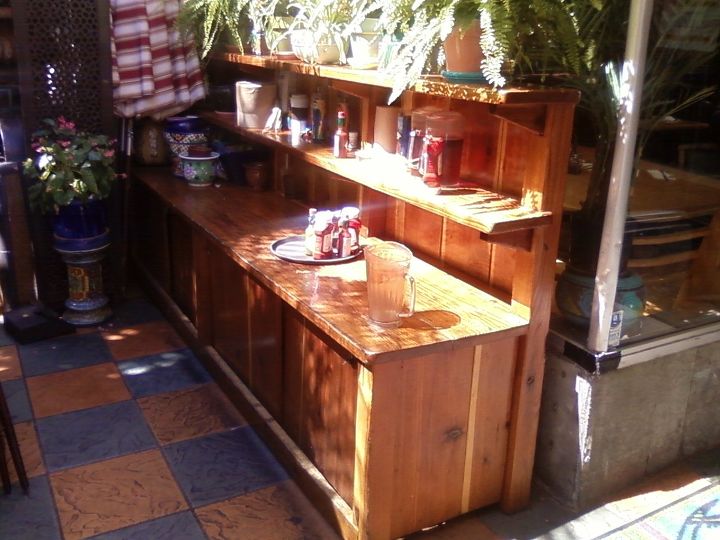 this some work i did for tower cafe on broadway in sacramento this is a destination, This is cabinet was built to conceal propane canisters it is made of 2x12 redwood planks