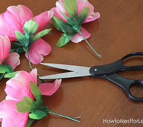 dollar store flower centerpieces, crafts, flowers, home decor, Cut the ends off the flowers with wire cutter or scissors