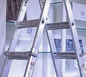 q new studio space to hold diy workshops decorating advice please, diy, how to, repurposing upcycling, built in shelves I am stumped at how to showcase the supplies we use and decorate sorry for the ladder in pic