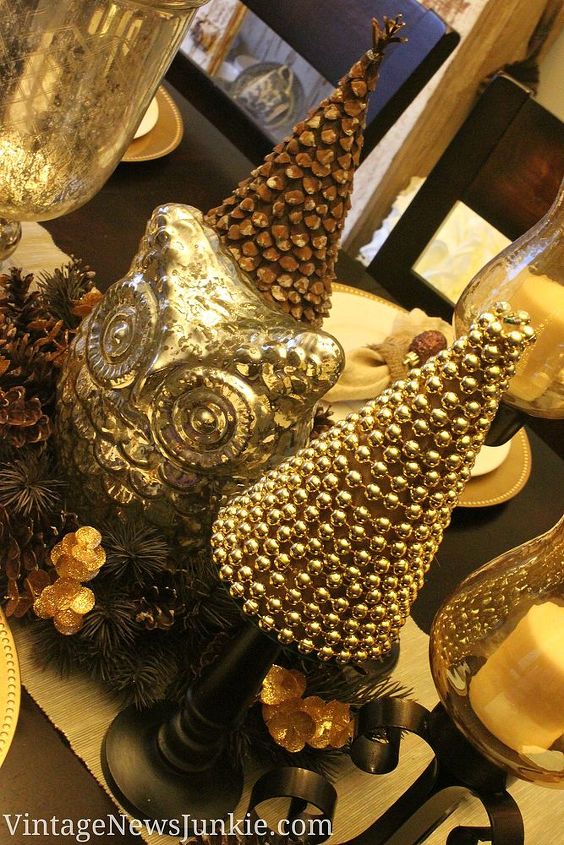 easy peasy diy christmas tree with gold beads, christmas decorations, crafts, seasonal holiday decor, Easy way to jazz up your dining room table for cheap