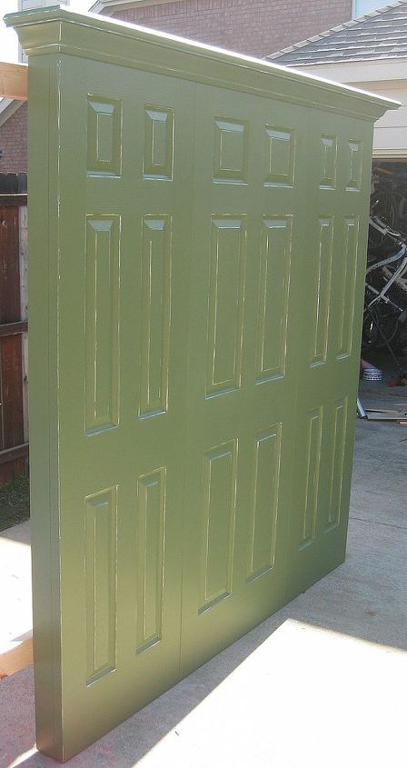 king size 3 door headboard olive green with subtle distressing, painted furniture, repurposing upcycling, shabby chic