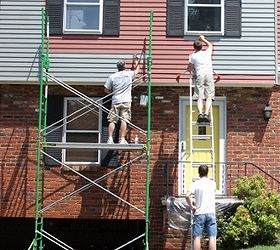 how we painted our aluminum siding with brushes, curb appeal, painting, The front house required scaffolding and a ladder to reach everything