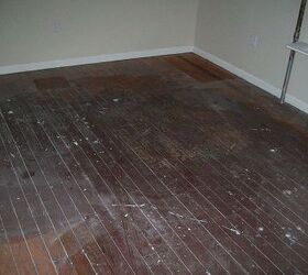 hardwood floors, flooring, hardwood floors, Downstairs bedroom someone had painted the floors with a brown latex paint that didn t stick The dust is from all the drywall repairs I had to make