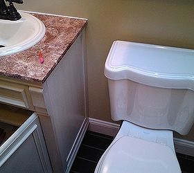 installing a bathroom vanity the 4 basic steps, bathroom ideas, home improvement, small bathroom ideas, baseboard coped to the vanity s leg