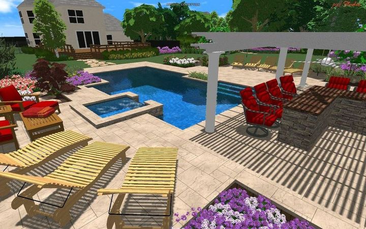 award winning design geometric pool with raised spa, outdoor living, patio, pool designs, spas, Design Build 3D Automation
