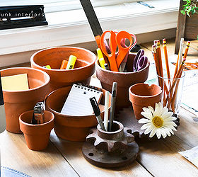 potted pens and pencils a funky little 5 minute repurpose, cleaning tips, flowers, organizing, repurposing upcycling, Does this pot make me look fat Does this flower go with my gear This is indeed one happy little group that helped me forget about my task at hand for a couple minutes Now that s an effective party