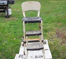 refinishing an old step stool high chair, I forgot to take a pic before I sprayed the first coat of paint stripper on it but this was after my first spray