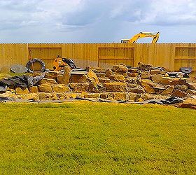 james wanted a twenty two foot wide waterfall in his sugarland texas backyard, landscape, outdoor living, ponds water features, The rock work is moving right along The hard part is waiting till the whole thing is finished to turn it on