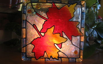 Lighted fall decoration from a glass block