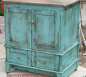 just add wheels to change your furniture, painted furniture, rustic furniture, This was a White Laminate Bathroom Vanity Pine planks added a back added and wheels added Two tones of CeCe Caldwell s paints give this piece a rustic kitchen island feel