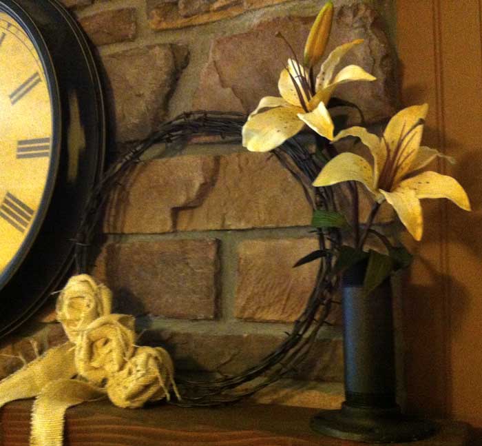 industrial inspired vase, crafts, home decor, painting, repurposing upcycling, wreaths, full view with my barbed wire wreath