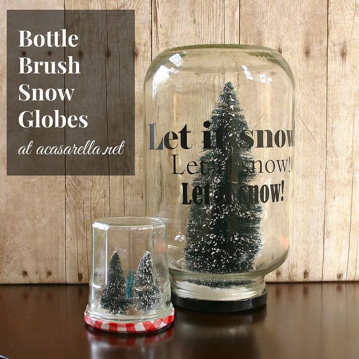 bottle brush snow globes, christmas decorations, crafts, repurposing upcycling, seasonal holiday decor, These DIY snowglobes will make a fun centerpiece on my dining room table