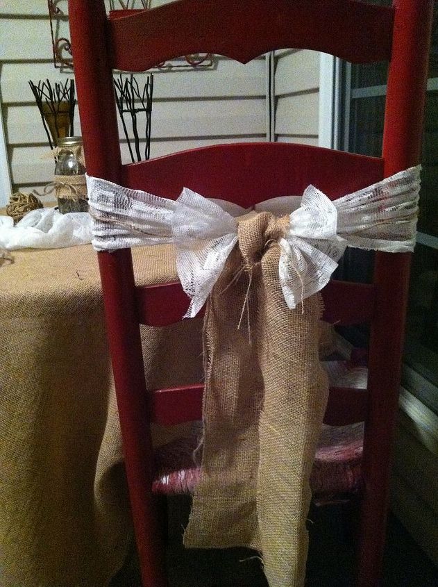 i m a little bit country, home decor, repurposing upcycling, I will change the color from red but look how cute the burlap and lace look together as a dressing for the chair