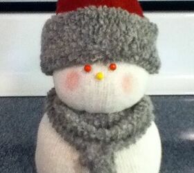 sock snow people, crafts, seasonal holiday decor, This one I decided to make an Infinity scarf Here again the hat is from the toe of a sock and rolled to expose the inside of the sock