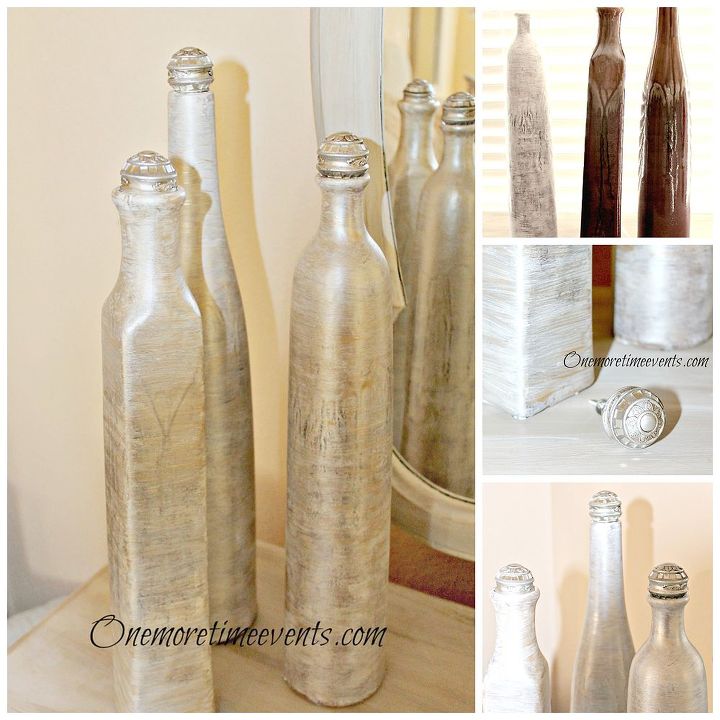faux ivory mother of pearl bottle vases with decorative knobs, chalk paint, home decor, painting, repurposing upcycling, Ceramic Bottle Vases painted to look like Ivory Mother of Pearl using chalk paint and metallic glazes