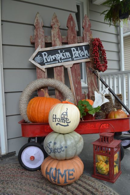 painted home sweet home pumpkins on parade, porches, seasonal holiday decor, Easy painted pumpkin topiary