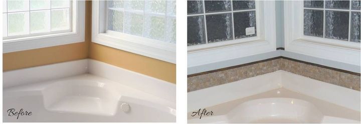 bathroom tub backsplash update, bathroom ideas, diy, kitchen backsplashes, tiling, Before and After