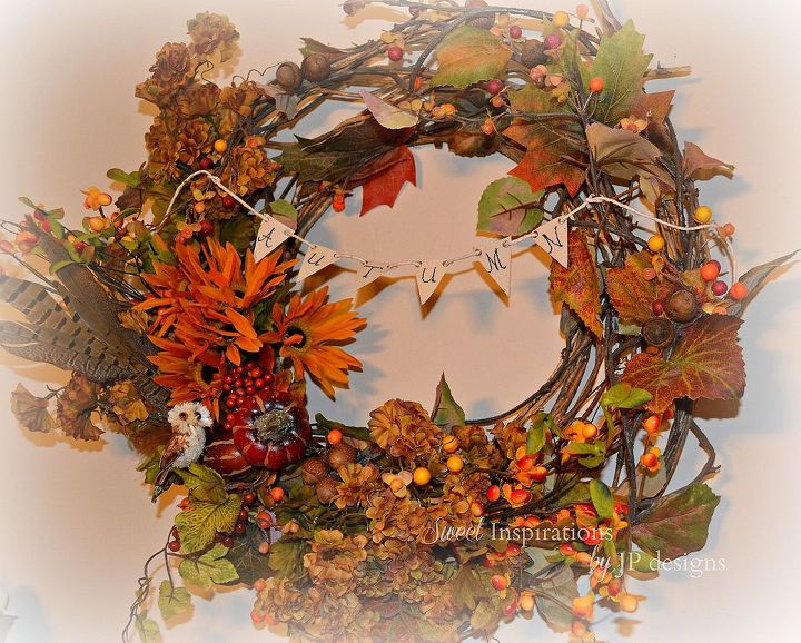 autumn wreath with canvas banner, crafts, seasonal holiday decor, wreaths