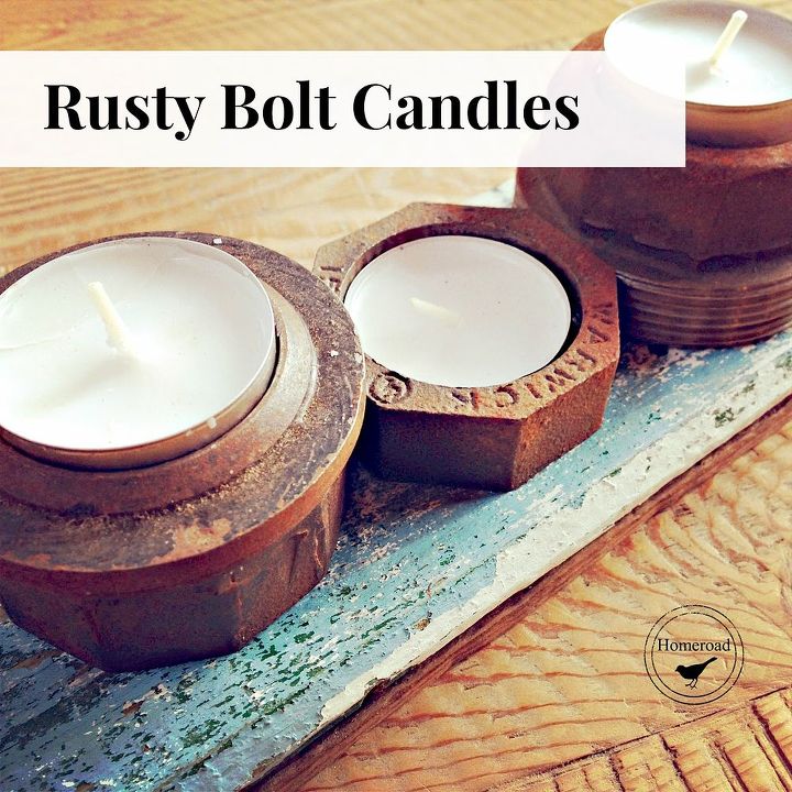 rusty plumbing bolt candle holders, home decor, repurposing upcycling