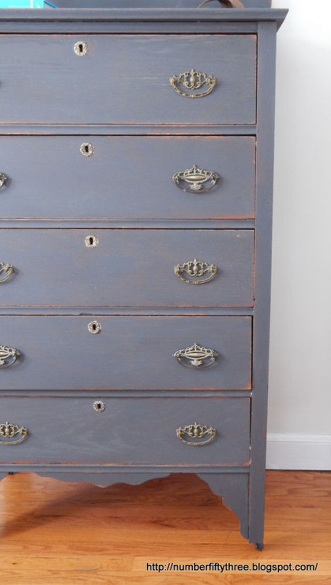 charcoal gray and brass antique dresser, painted furniture