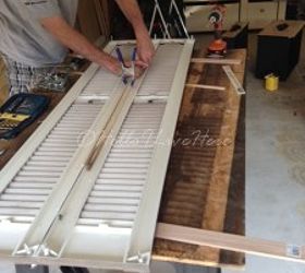 diy shutter towel rack, bathroom ideas, diy, repurposing upcycling, storage ideas, woodworking projects, Joining plastic garage sale shutters together with 1 x 2 and nuts bolts for strength to make our DIY Shutter Towel Rack