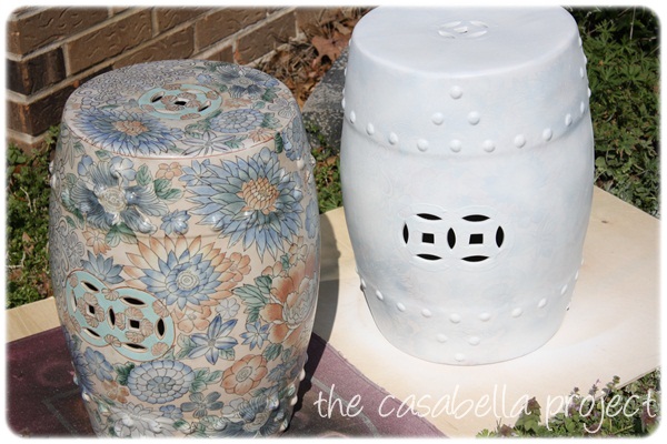 garden stool makeover ballard designs knock off, painted furniture, Garden Stool Before After