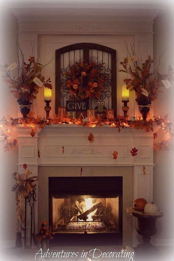 our 2013 fall mantel, seasonal holiday d cor, wreaths, Nighttime ambiance