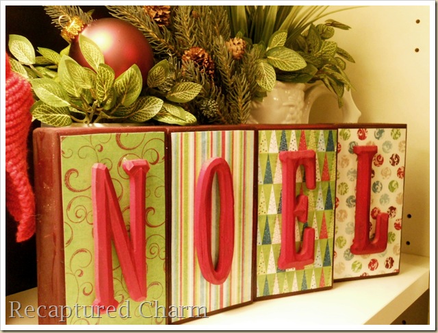 wooden blocks christmas decor, crafts, seasonal holiday decor, an extra 2 x 4 and some Christmas paper