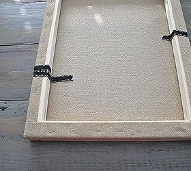 diy burlap memo board, crafts, Attach ribbon tightly to the canvas using hot glue